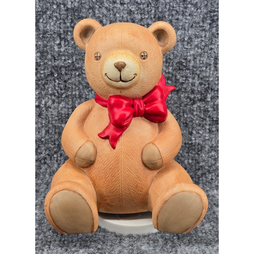 Vtg Schmid Teddy Bear Music Box Tan Ceramic 1983 Teddy Bears Picnic Nursery Gift
